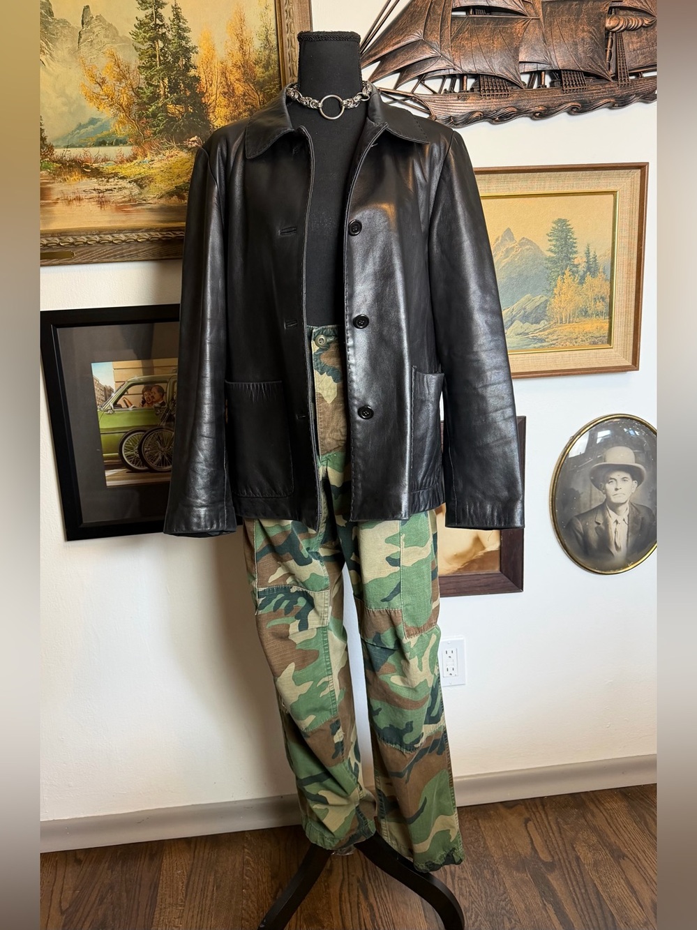 Vintage 90s ELLEN TRACY Black Lambskin Leather Coat S-L